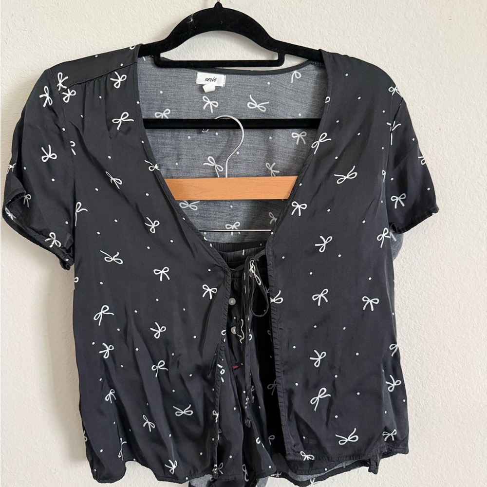 Aerie Black Bow Print PJ set